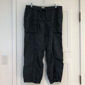 Eileen Fisher 100 linen wide leg crop drawstring pant w pockets indigo wash M